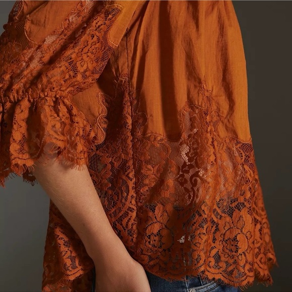 Anthropologie Victorian Sheer-Lace Blouse Cedar Rust Orange Size S - Picture 10 of 16